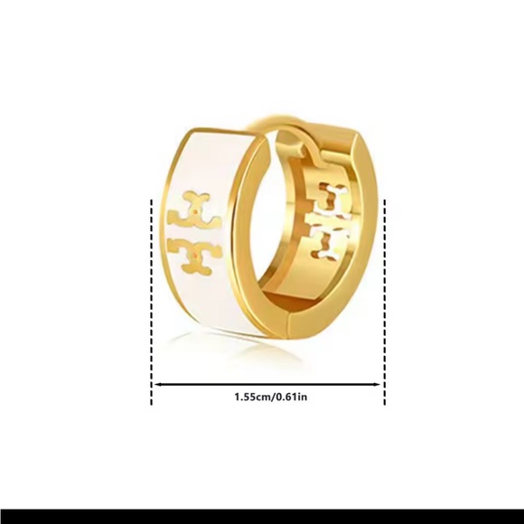 Tory Burch Gold and White Hoop Earrings - Picture 3 of 3